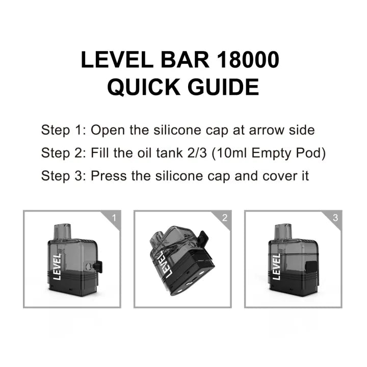 Level Bar Refillable Device With Free Flavor Bottle