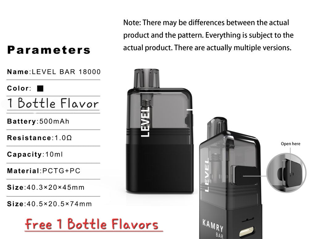 Level Bar Refillable Device With Free Flavor Bottle